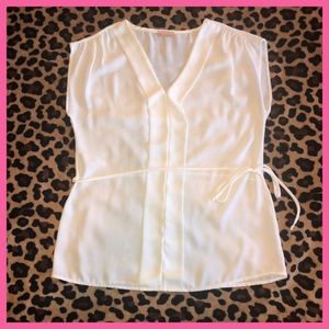 White flowing blouse w/belt size small